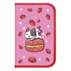 Пенал 1 секц. бол. Schoolformat STRAWBERRY CAT 190х90х25 картон, полиэстер молния роз. 237038