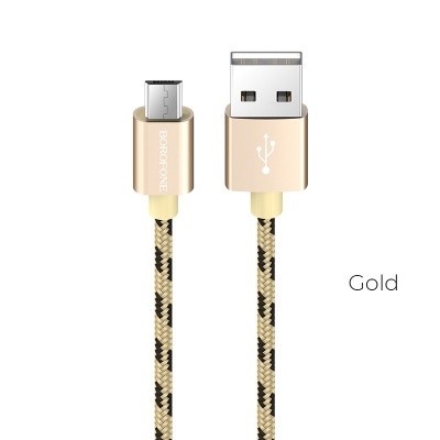 Кабель USB - микро USB Borofone BX24 Ring, 1.0м, круглый, 2.4A, нейлон, цвет: золотой