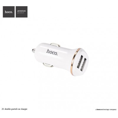 Блок питания автомобильный 2 USB HOCO, Z1, 2100mA, пластик, цвет: белый (1/32/128)