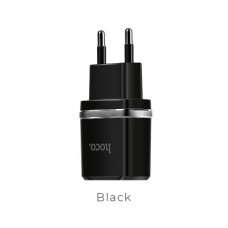 Блок питания сетевой 2 USB HOCO, C12, 2400mA, пластик, цвет: чёрный(1/10/100)