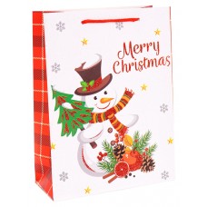 Dream cards Пакет подарочный с мат.лам. и глиттером 26х32х10см (L)  Новогодний снеговик, 210 г  ПКП-2541