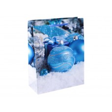Optima Пакет подарочный с глянц. лам. 11,5x14,5x6 см  (S) Голубые новогодние шарики, 128 г  ПКП-6086
