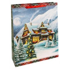 Dream cards Пакет подарочный с мат. лам. и глиттером 18 x 23 x 10 см (M) Волшебный снежный двор, 210 г ПКП-3774