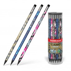 Пластиковый чернографитный трехгранный карандаш с ластиком ErichKrause® Camo HB  55278