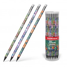 Пластиковый чернографитный трехгранный карандаш с ластиком ErichKrause® Flower HB  55282
