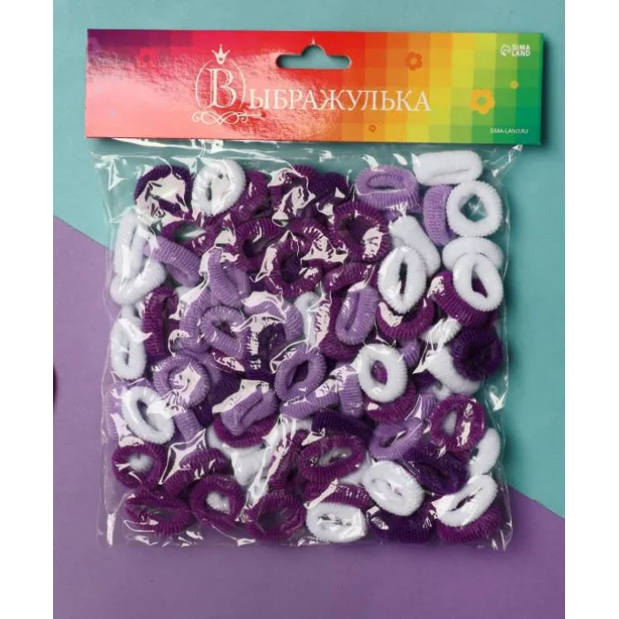 Резинка для волос "Махрушка спорт" (набор 100 шт) 1,5см фиолетово-белый 9732055