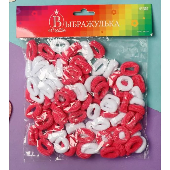 Резинка для волос "Махрушка спорт" (набор 100 шт) 1,5см розовый-белый 9732056