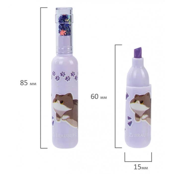 Набор текстовыделителей 6 ПАСТЕЛЬНЫХ ЦВЕТОВ, кросс-серия МИЛЫЕ КОТЫ, линия 1-5 мм, BRAUBERG, 152619