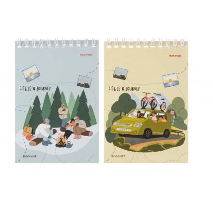 БЛОКНОТ А6 40л. на гребне ДАЛЬНЯЯ ПОЕЗДКА ассорти, цвет.мелов.обл, офсет, клетка Б40-5734