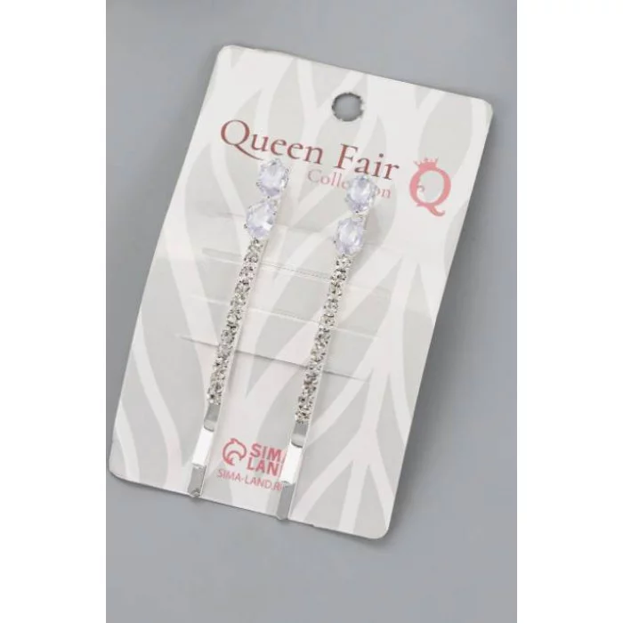 Невидимка для волос "Вивьен" (набор 2 шт) камни сияние овалы 5см серебро 9732117