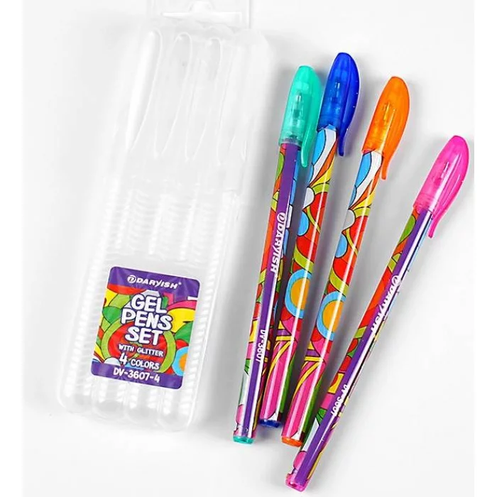 Набор ручек гел.  4цв. "Darvish" с блёстками, в пласт.пенале, европодвес, д/дев DV-3607-4