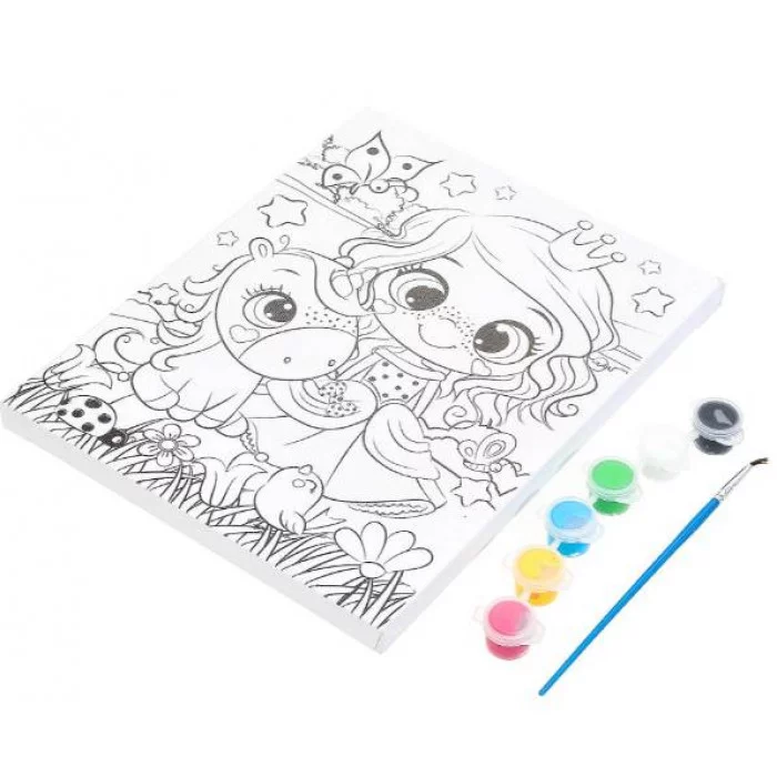 Набор для детского творчества холст для росписи 20*25 см принцесса и пони МУЛЬТИ АРТ 383315