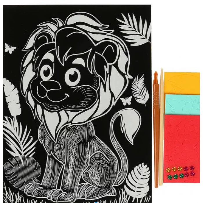 Гравюра золотая с декором 18х24 см львенок МУЛЬТИ АРТ 358586