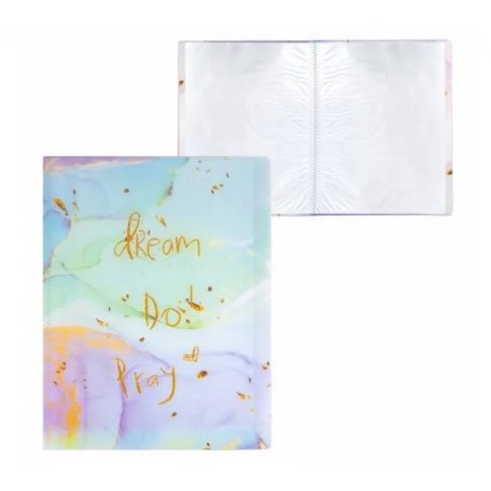 Папка с 20 вкладышами Alingar, А4, 310х235 мм, пластик, 400 мкм, мраморный дизайн с надписью "Dream", зеленый AL12804/2