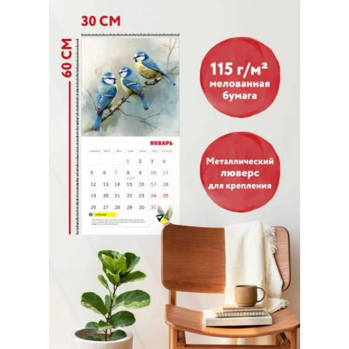 Птицы России. Календарь настенный на 2026 год (300х300 мм) 978-5-04-216920-5